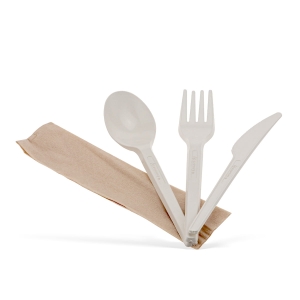 Zestaw sztućców KUKURYDZA Widelec + Nóż + Łyżka + Serwetka 350 szt.