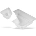 Pojemnik do zgrzewu CORNER FREE METROOMILK w kształcie prostokątnym z wycięciem, w zestawie 2 sztuki. Wymiary większego: 227x178x50 mm, mniejszego: kwadratowy z zaokrąglonymi krawędziami. Kolor biały, wykonany z tworzywa.