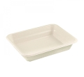 Pojemnik do zgrzewu, biodegradowalny, nielaminowany, wykonany z pulpy drzewnej, w kolorze jasnym, o wymiarach 227x178x50 mm, leżący płasko na jasnym tle.