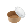 Miska papierowa KRAFT o średnicy 150 mm i pojemności 1000 ml, z przezroczystym wieczkiem PET. Produkt w kształcie okrągłym, leżący na białym tle, z widocznym wnętrzem i wieczkiem częściowo otwartym. W opakowaniu 500 sztuk.