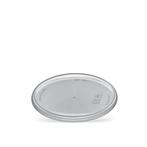 Przezroczysta pokrywka do miski z polipropylenu o średnicy 115 mm, przeznaczona do pojemności 250 ml. Ułożona poziomo, z widocznymi oznaczeniami użytkowania i recyklingu. Idealna do zabezpieczania żywności. Opakowanie zawiera 500 sztuk.