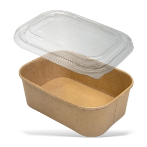 ZESTAW Pojemnik papierowy prostokątny KRAFT 750 ml + wieczko 300 szt 