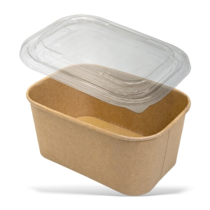 ZESTAW Pojemnik papierowy prostokątny KRAFT 1000 ml + wieczko 300 szt 