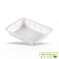 Białe opakowanie do zgrzewu me.Organic DIAMOND BLUE o wymiarach 227x178x40 mm, wykonane z pulpy i PP. Kwadratowy kształt z lekko podniesionymi brzegami, z logo me.Organic w kolorze zielonym i niebieskim. Produkt jeden z 220 sztuk w opakowaniu.